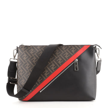 Fendi Front Zip Messenger Zucca Coated Canvas and Leather Large