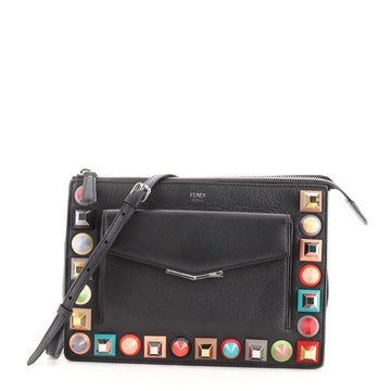 Fendi Front Pocket Crossbody Bag Studded Leather Small