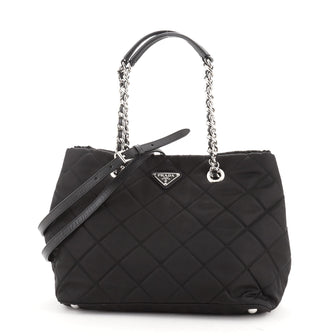 Prada Convertible Chain Tote Quilted Tessuto Medium