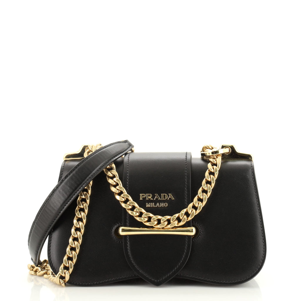 Prada Sidonie Chain Shoulder Bag City Calf Medium Black 596511