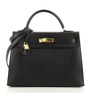 Hermes Kelly Handbag Black Ardennes with Gold Hardware 32