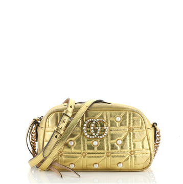 Gucci Pearly GG Marmont Shoulder Bag Embellished Matelasse Leather Small