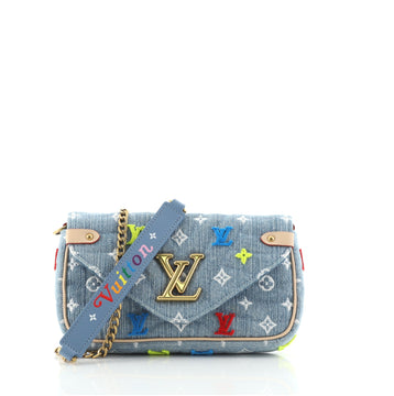 Louis Vuitton New Wave Chain Pochette Monogram Embroidered Quilted Denim