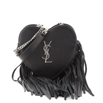 Saint Laurent Fringe Love Heart Chain Bag Leather Small