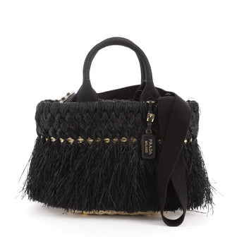 Prada Convertible Fringe Basket Bag Wicker and Woven Straw Small