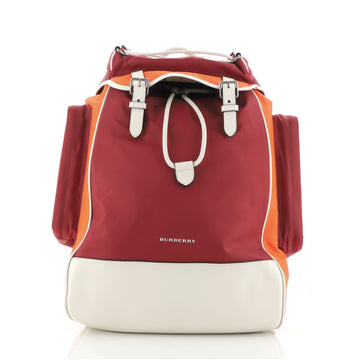 Burberry Double Pocket Drawstring Backpack Nylon with Leather Medium