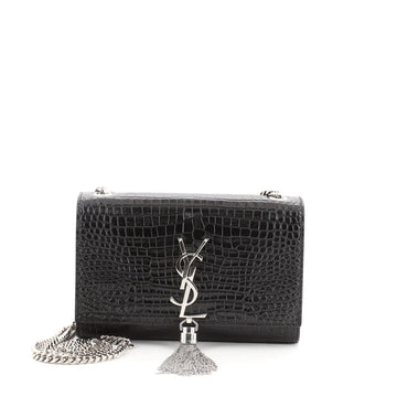 Saint Laurent Classic Monogram Tassel Crossbody Bag Crocodile Embossed Leather Medium
