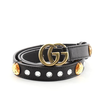 Gucci GG Marmont Belt Crystal Embellished Leather Thin