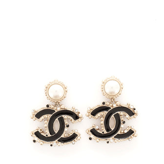 Chanel CC Dangle Earrings Metal with Enamel and Faux Pearl