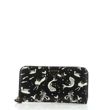 Prada Zip Around Wallet Printed Saffiano Long