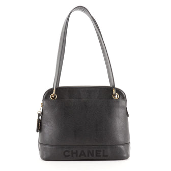 Vintage 90's CHANEL CC Logo Black Quilted Leather Shoulder Bag
