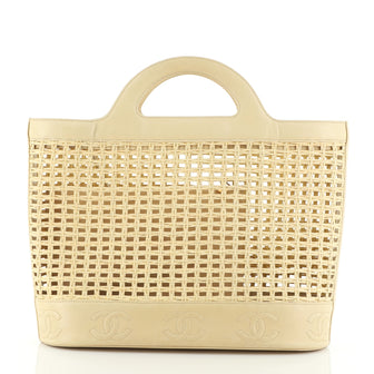 Chanel Vintage Basket Tote Wicker with Leather Large