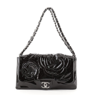 Chanel Tweed Petals Camellia Flap Bag Patent Medium