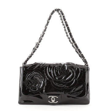 Chanel Tweed Petals Camellia Flap Bag Patent Medium