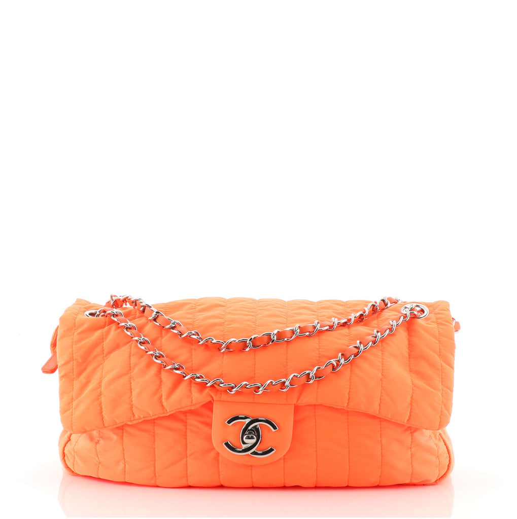 Chanel Soft Shell Flap Bag Vertical Quilted Nylon Jumbo Orange 59815119