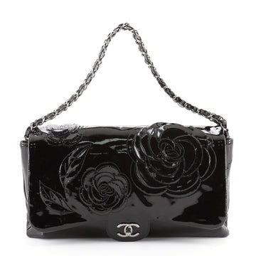 Chanel Tweed Petals Camellia Flap Bag Patent Maxi