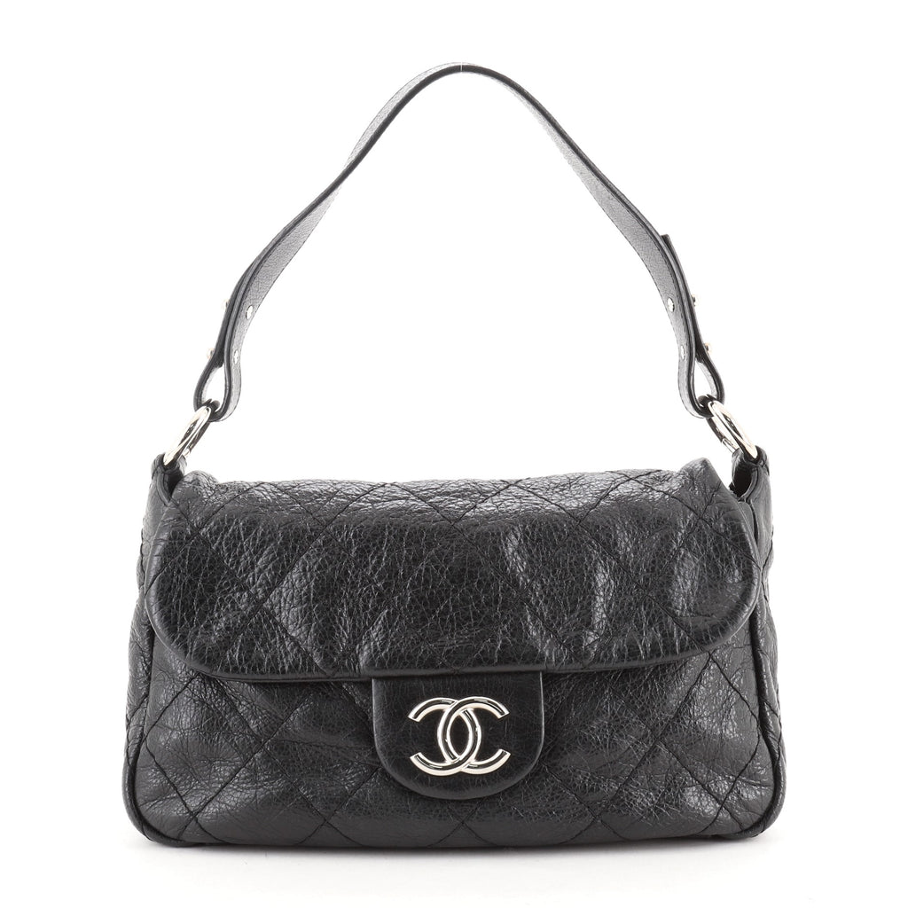 CHANEL Glazed Calfskin Stitched On The Road Flap Black 185094