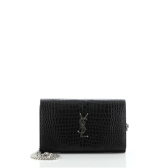 Saint Laurent Classic Monogram Wallet on Chain Crocodile Embossed Leather