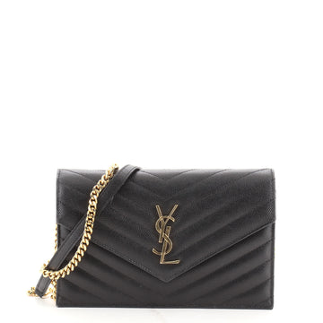 Saint Laurent Classic Monogram Wallet on Chain Matelasse Chevron Leather Small