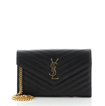 Saint Laurent Classic Monogram Wallet on Chain Matelasse Chevron Leather Medium