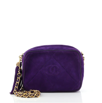 Chanel Vintage Diamond CC Camera Bag Quilted Suede Small