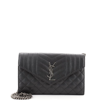 Saint Laurent Classic Monogram Wallet on Chain Matelasse Chevron Leather Medium