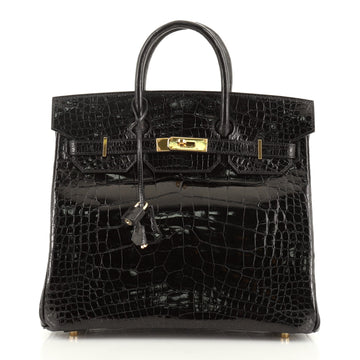 Hermes HAC Birkin Bag Black Shiny Alligator with Gold Hardware 32