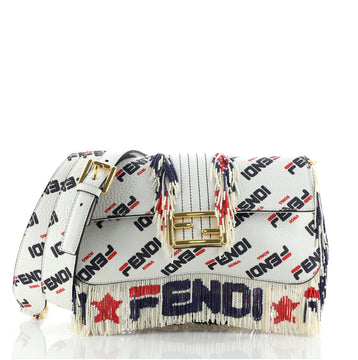 Fendi Mania Logo Baguette Printed Leather with Beaded Fringe