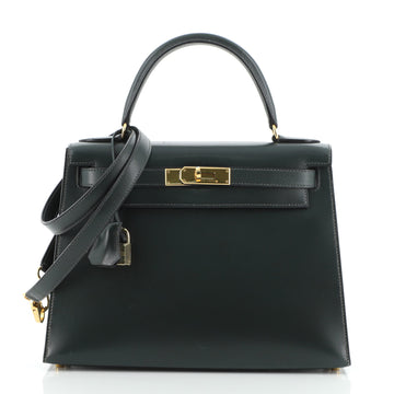 Hermes Kelly Handbag Green Box Calf with Gold Hardware 28