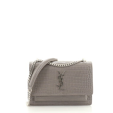 Saint Laurent Sunset Chain Wallet Crocodile Embossed Leather