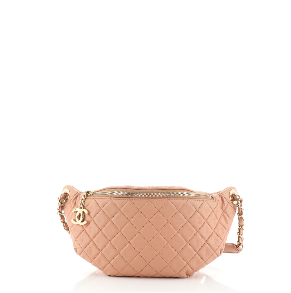 Chanel Banane Waist Bag Quilted Leather Pink 598914