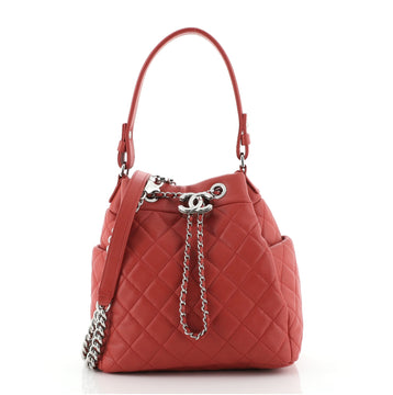 Chanel CC Chain Drawstring Bucket Bag Quilted Lambskin Small