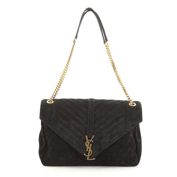 Saint Laurent Classic Monogram Slouchy Envelope Satchel Quilted Suede Large