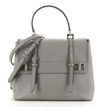 Prada Half Flap Double Turn Lock Satchel Saffiano Leather Large