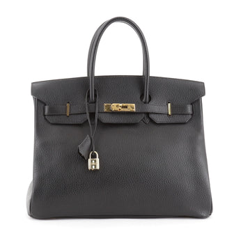 Hermes Birkin Handbag Black Ardennes with Gold Hardware 35