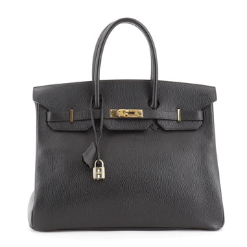 Hermes Birkin Handbag Black Ardennes with Gold Hardware 35