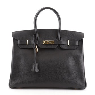Hermes Birkin Handbag Black Ardennes with Gold Hardware 35