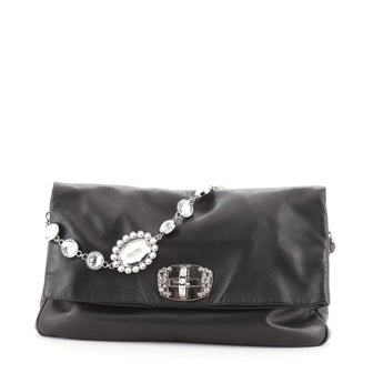 Miu Miu Crystal Fold Over Clutch Nappa Leather Large