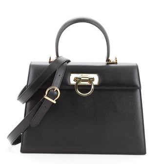 Salvatore Ferragamo Gancini Convertible Top Handle Bag Saffiano Leather Medium