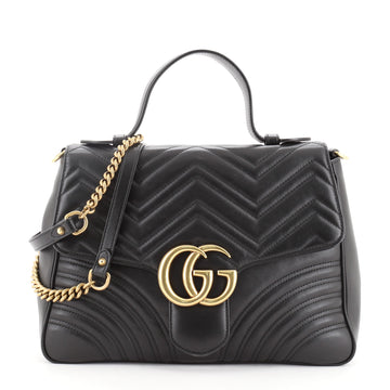Gucci GG Marmont Top Handle Flap Bag Matelasse Leather Medium