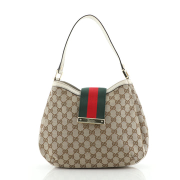 Gucci New Ladies Web Hobo GG Canvas Medium