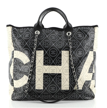 Chanel Logo Shopping Tote Printed Coated Canvas Large