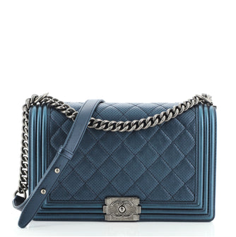 Chanel Boy Flap Bag Quilted Perforated Lambskin New Medium