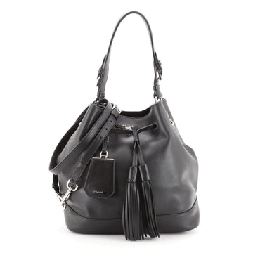 Prada Convertible Drawstring Bucket Bag Leather Large