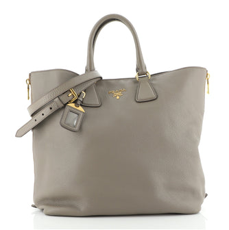 Prada Side Zip Convertible Shopper Tote Vitello Daino Large