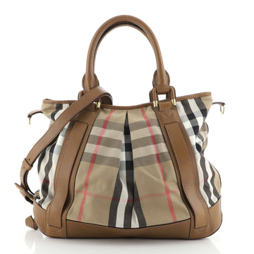 Burberry Pleat Convertible Tote House Check Canvas Large