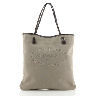Prada Logo Flat Tote Canvas Medium