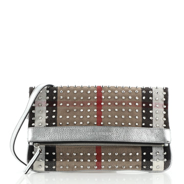 Burberry Adeline Fold Over Crossbody Bag Studded House Check Canvas Large