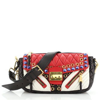 Miu Miu Biker Crystal Shoulder Bag Grommet Embellished Leather Small
