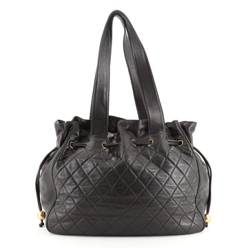 Chanel Vintage Drawstring Hobo Bag Quilted Lambskin Large